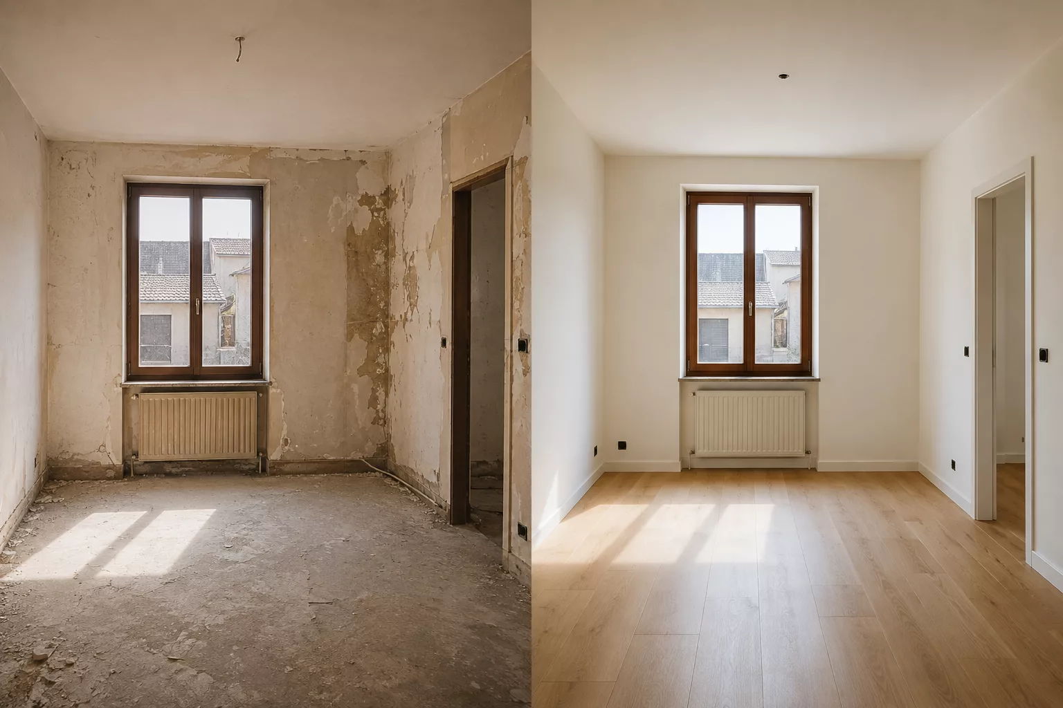 Comparaison avant et après d'une pièce rénovée par un artisan