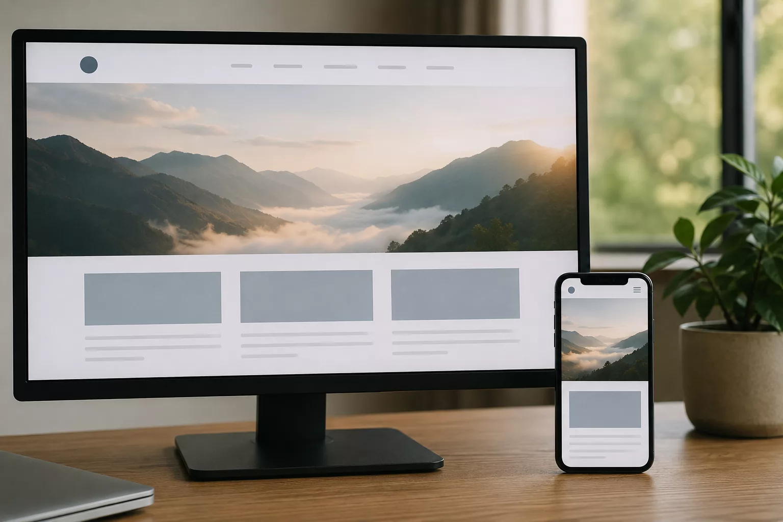 Chaque page est réglée deux fois : sur mobile, où arrive la majorité des visiteurs, et sur ordinateur. Écran affichant les versions mobile et bureau d'une même page de site internet
