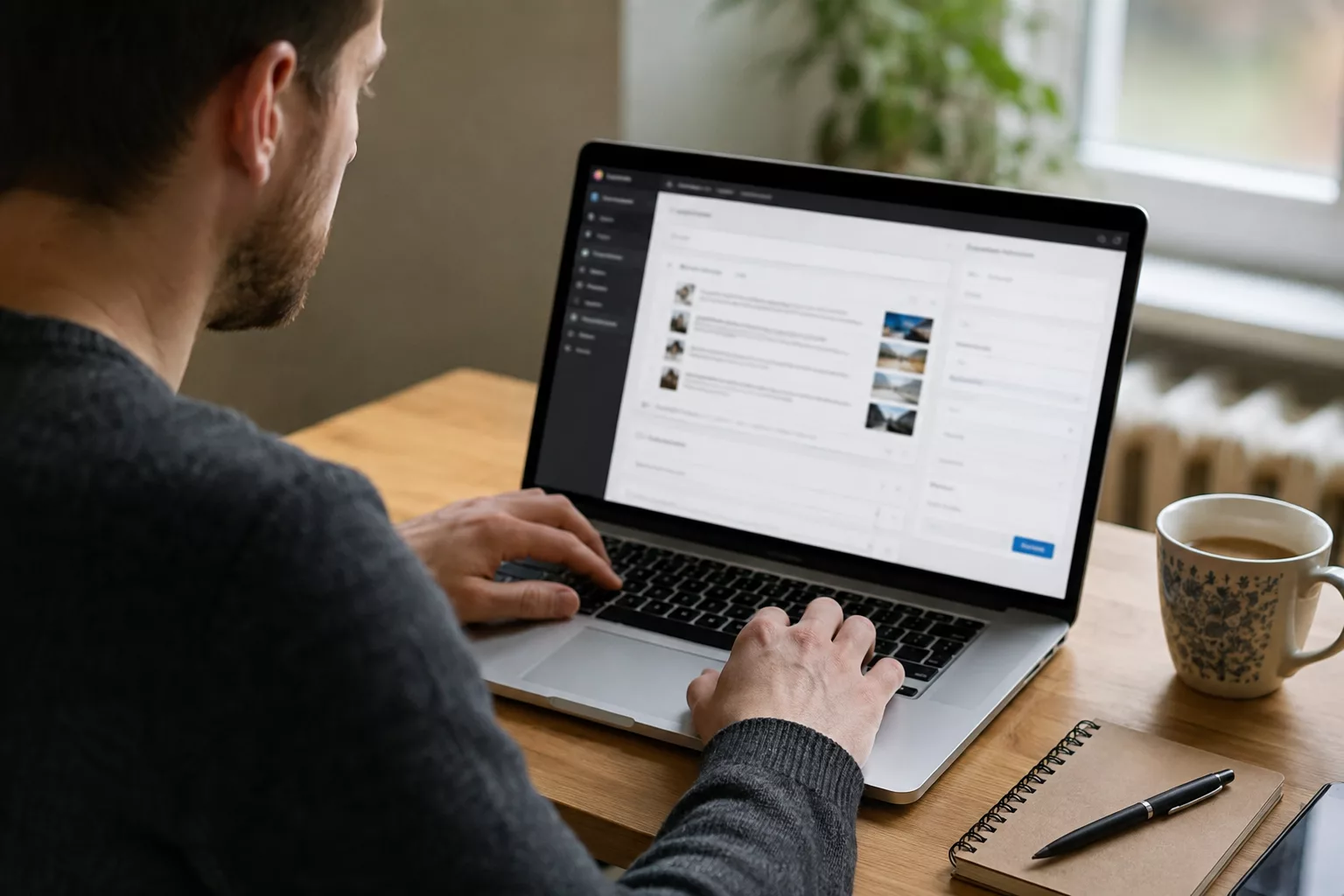 Personne modifiant le contenu de son site internet depuis une interface d'administration