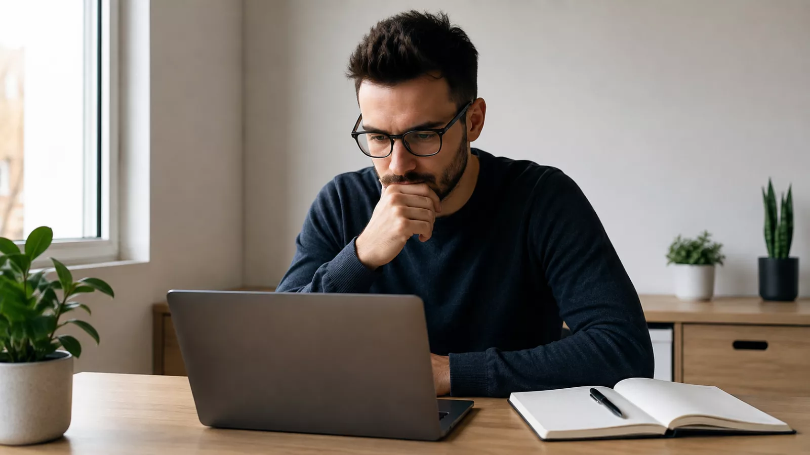 Professionnel vérifiant les mentions légales de son site sur un ordinateur portable